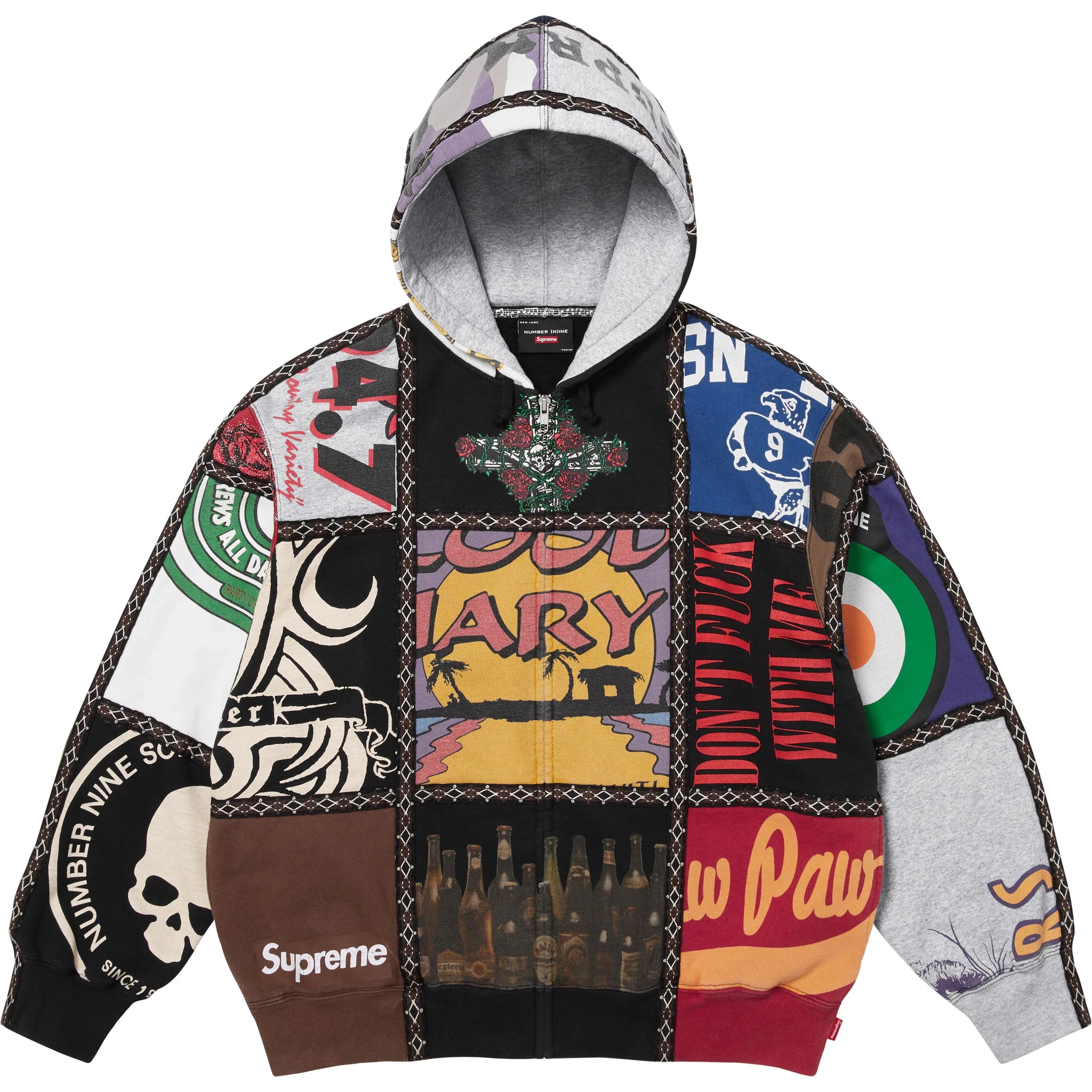 Supreme®/Number (N)ine® Patchwork Zip Up Hooded Sweatshirt view 3